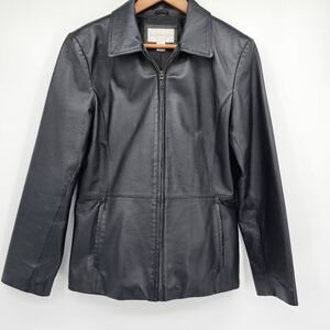 Worthington Black Leather Zip Front Blazer Jacket Womens Size Small